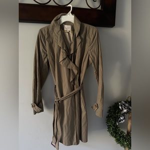 Ann Taylor Loft Ruffle neck fitted trench coat